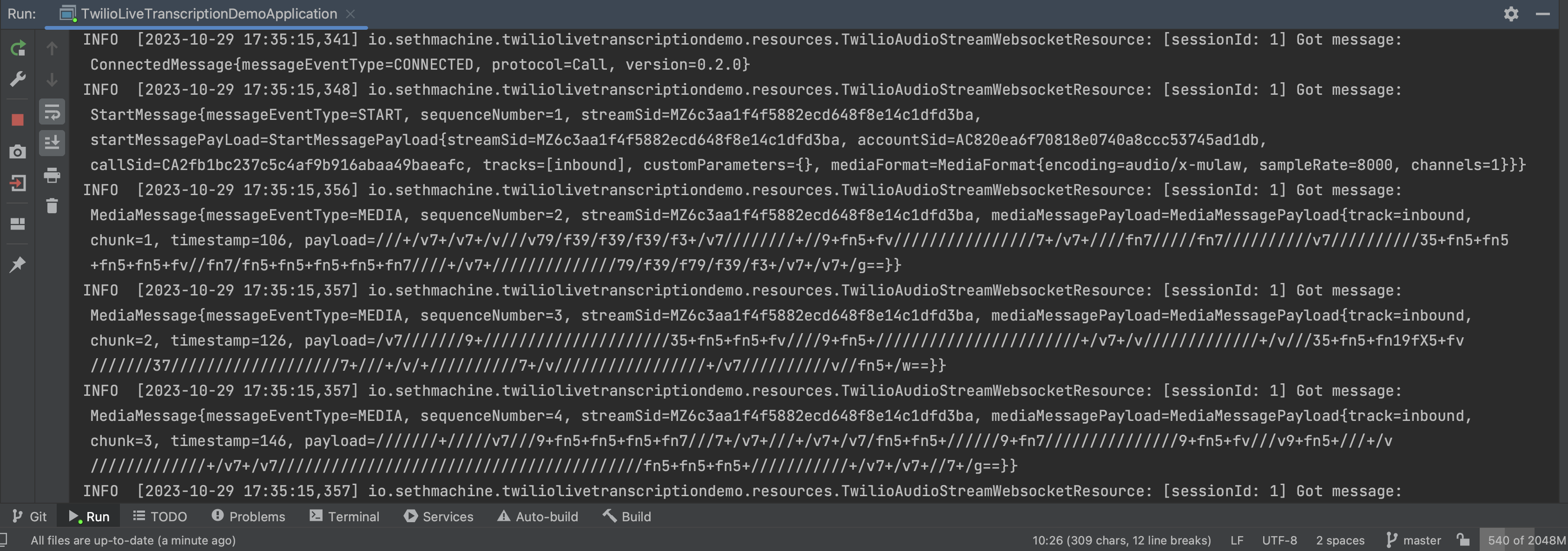 Console output with deserialized media messages