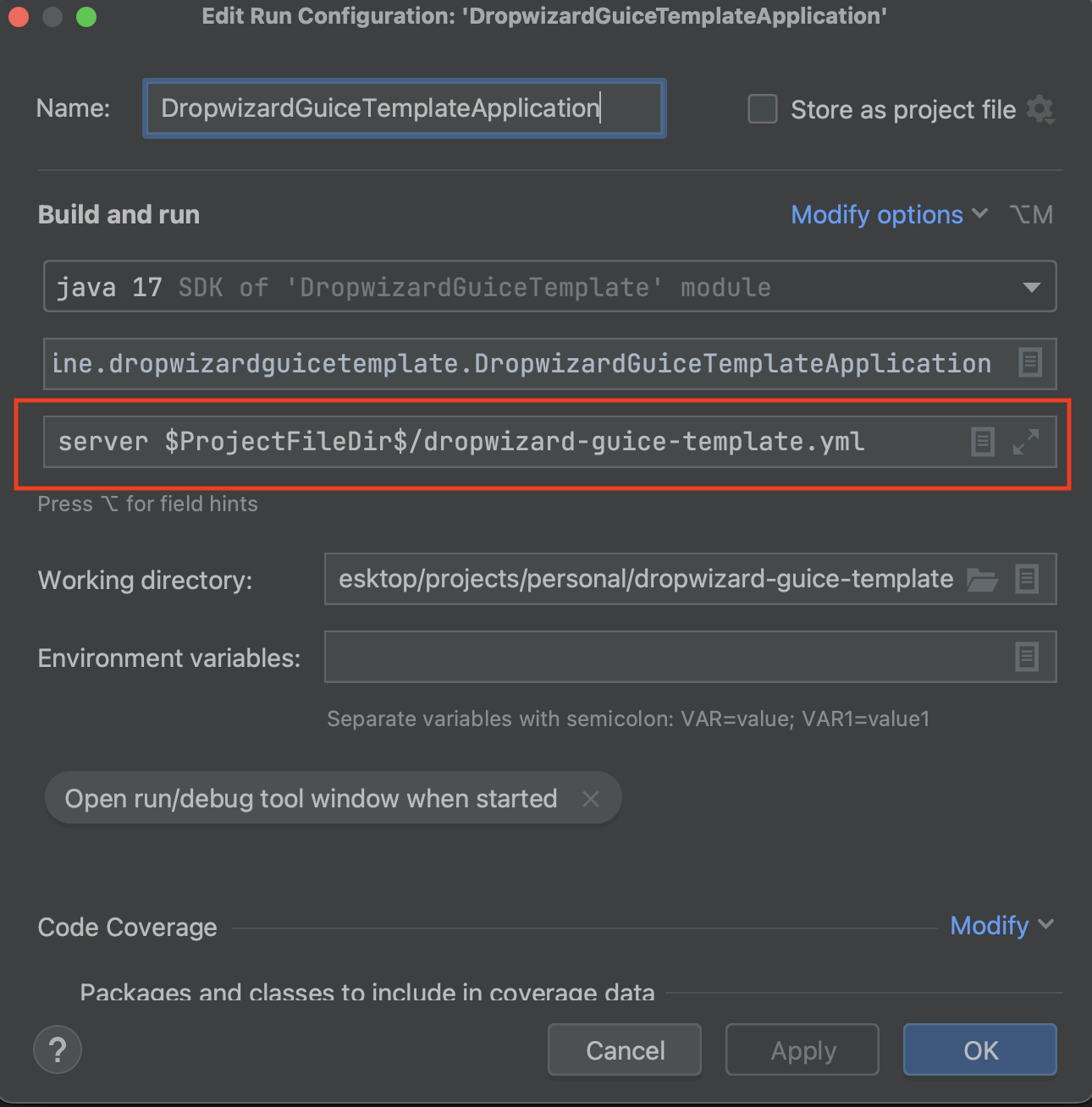 Edit Run Configuration