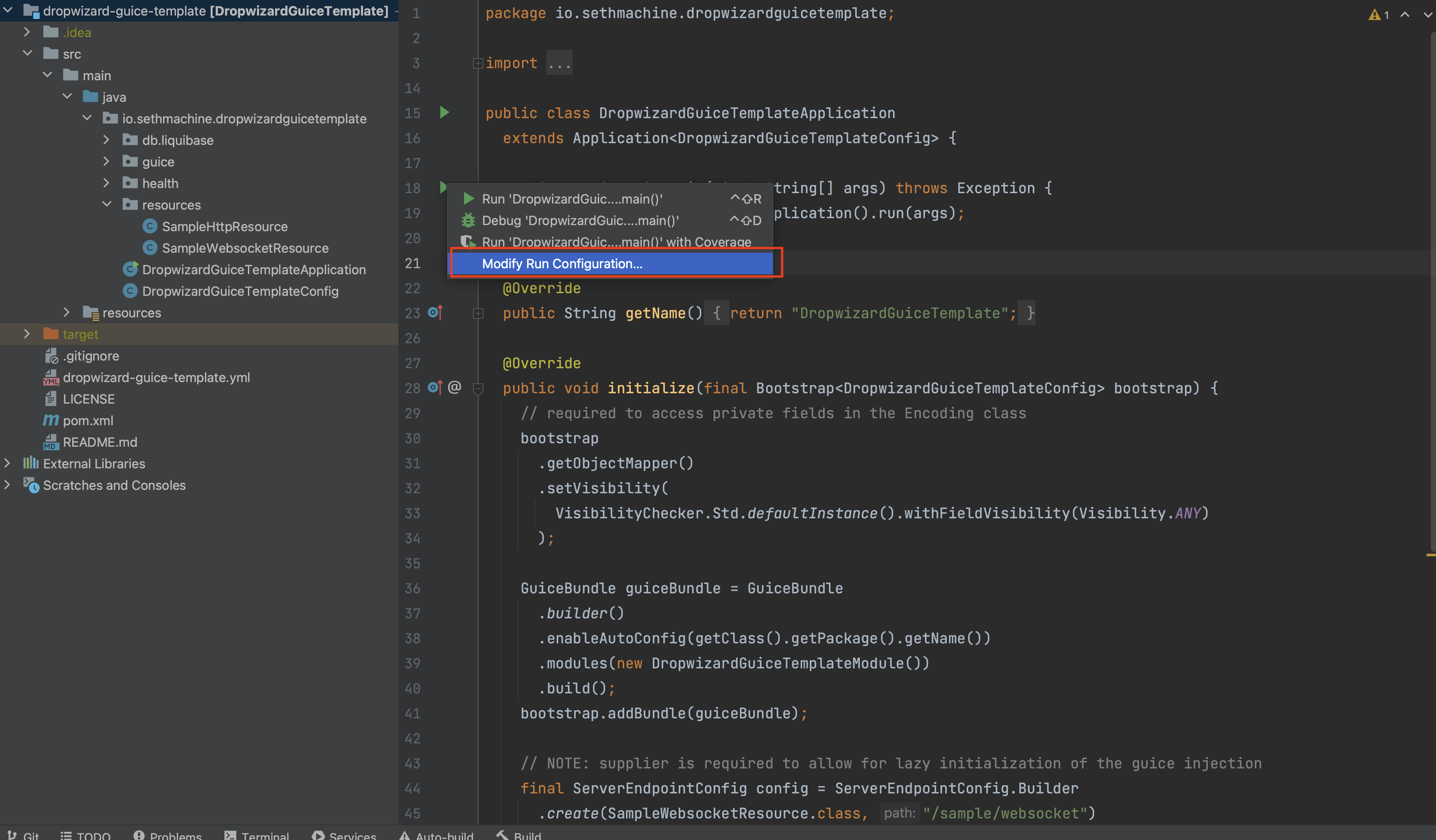 Open Run Configuration